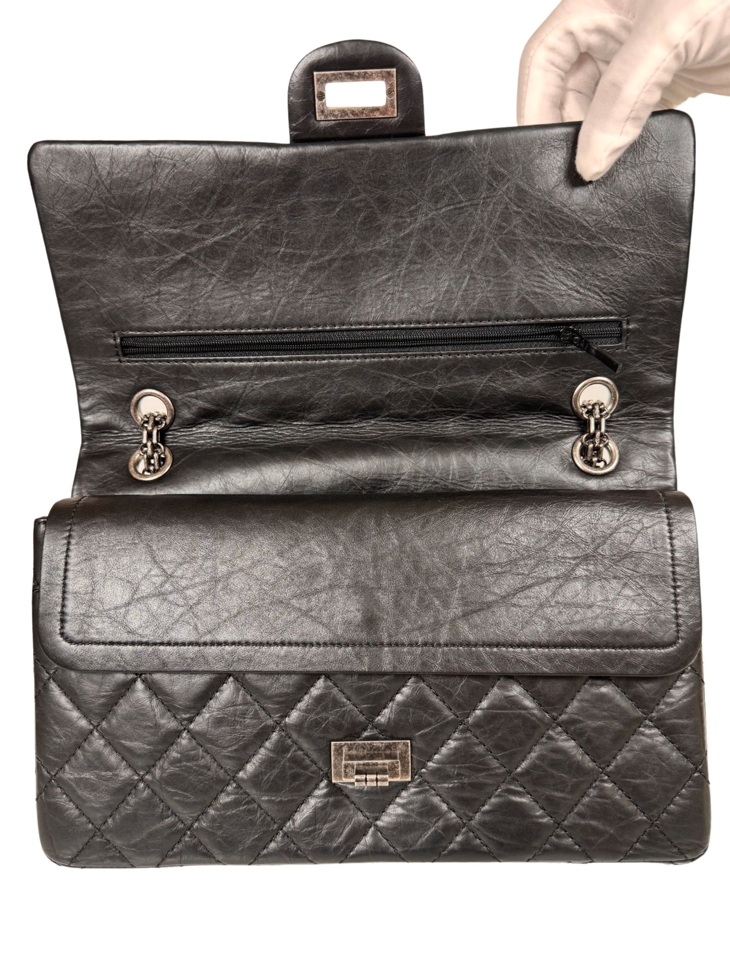 2011 Chanel 2.55 Reissue Aged Calfskin Medium Flap Bag - Black RHW