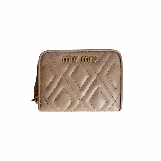 MIU MIU NUDE PINK MATELASSÉ NAPPA LEATHER ZIP AROUND WALLET